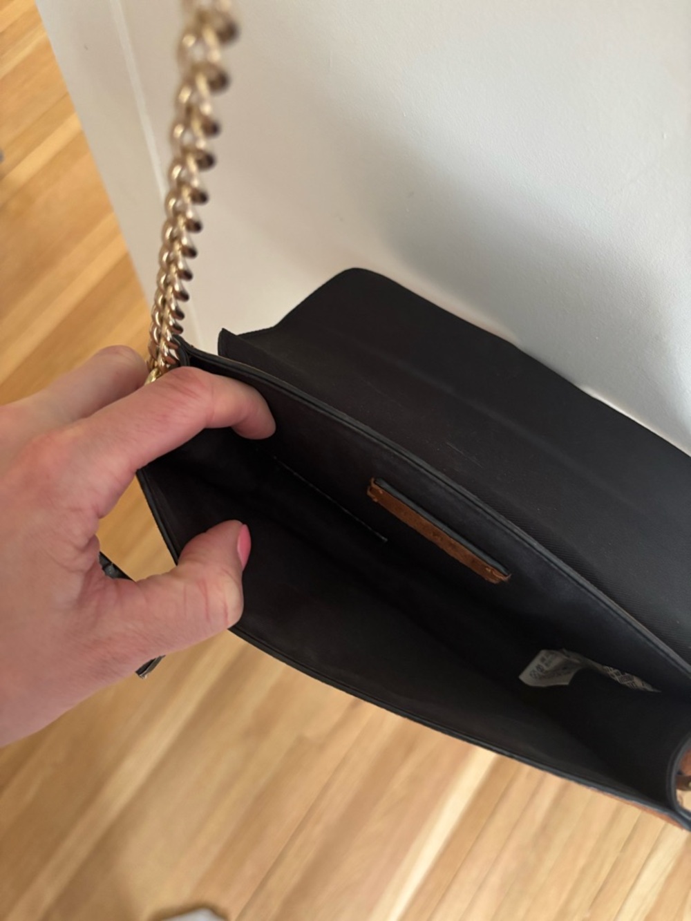 Women's Brown Suede Crossbody Bag with Gold Ring Accent - Picture 3 of 3